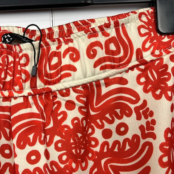 Zara Womens Pants M Gold Red Purple Wide Leg Flare Boho Stretch Waist side Vents - Picture 3 of 14